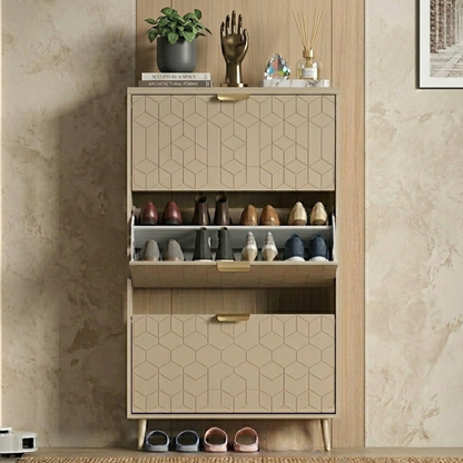 Slim Shoe Storage Cabinet with 3 Drawers, Flip Compartments, and Top Shelf