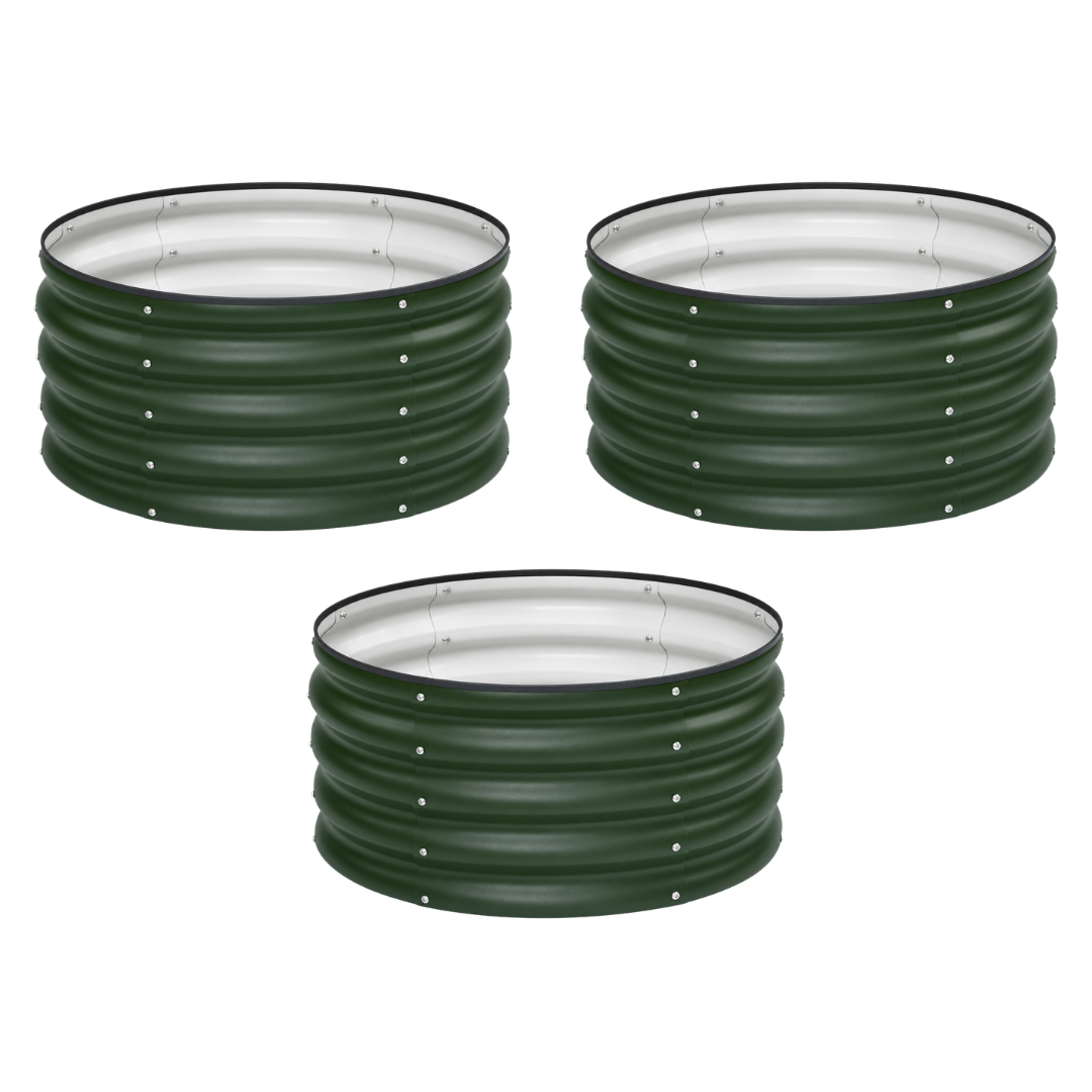 Set of 3 Round Galvanized Raised Garden Beds - 24 x 12 Inches