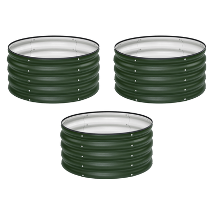 Set of 3 Round Galvanized Raised Garden Beds - 24 x 12 Inches