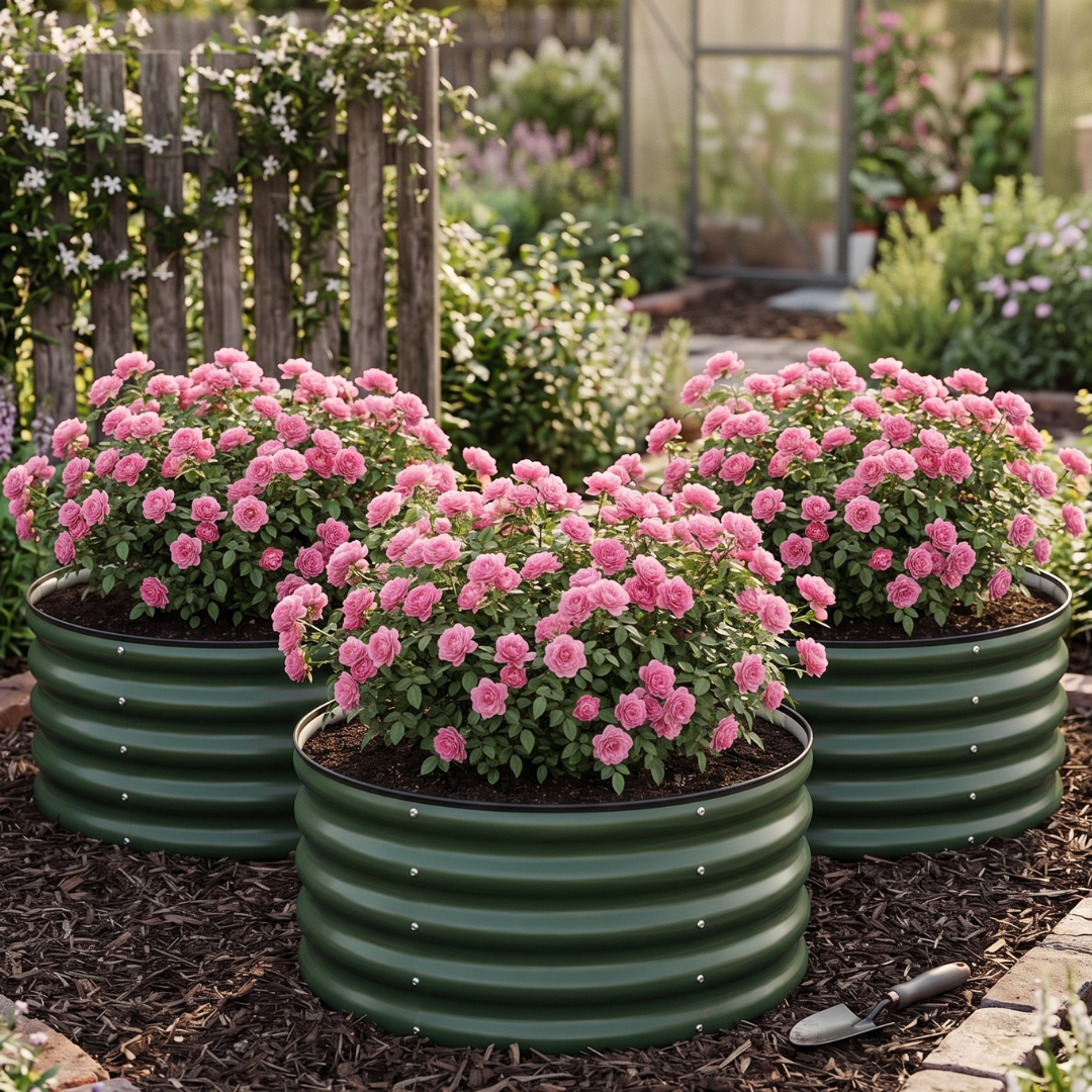 Set of 3 Round Galvanized Raised Garden Beds - 24 x 12 Inches