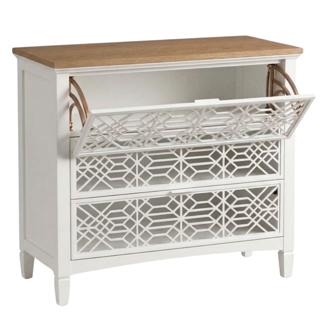 Rustic 3-Tier Shoe Storage Cabinet with Flip Drawers and Doors