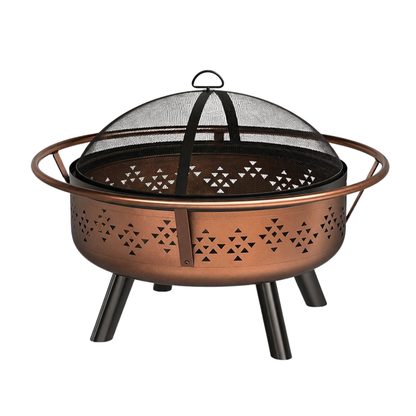 32-Inch Round Fire Pit for Patio - Metal Wood-Burning Design with Mesh Cover