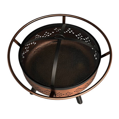 32-Inch Round Fire Pit for Patio - Metal Wood-Burning Design with Mesh Cover