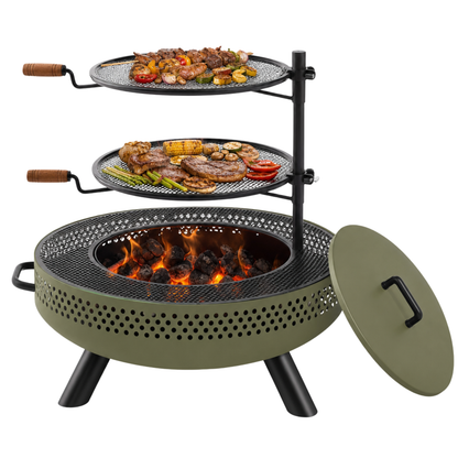 Outdoor Fire Pit 35 Inches with Two Cooking Grates and Cover