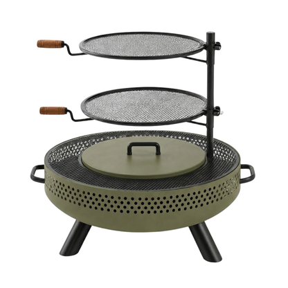 Outdoor Fire Pit 35 Inches with Two Cooking Grates and Cover