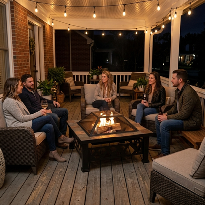 Square Metal Fire Pit Table, 35 Inches with Spark Screen for Outdoor Use