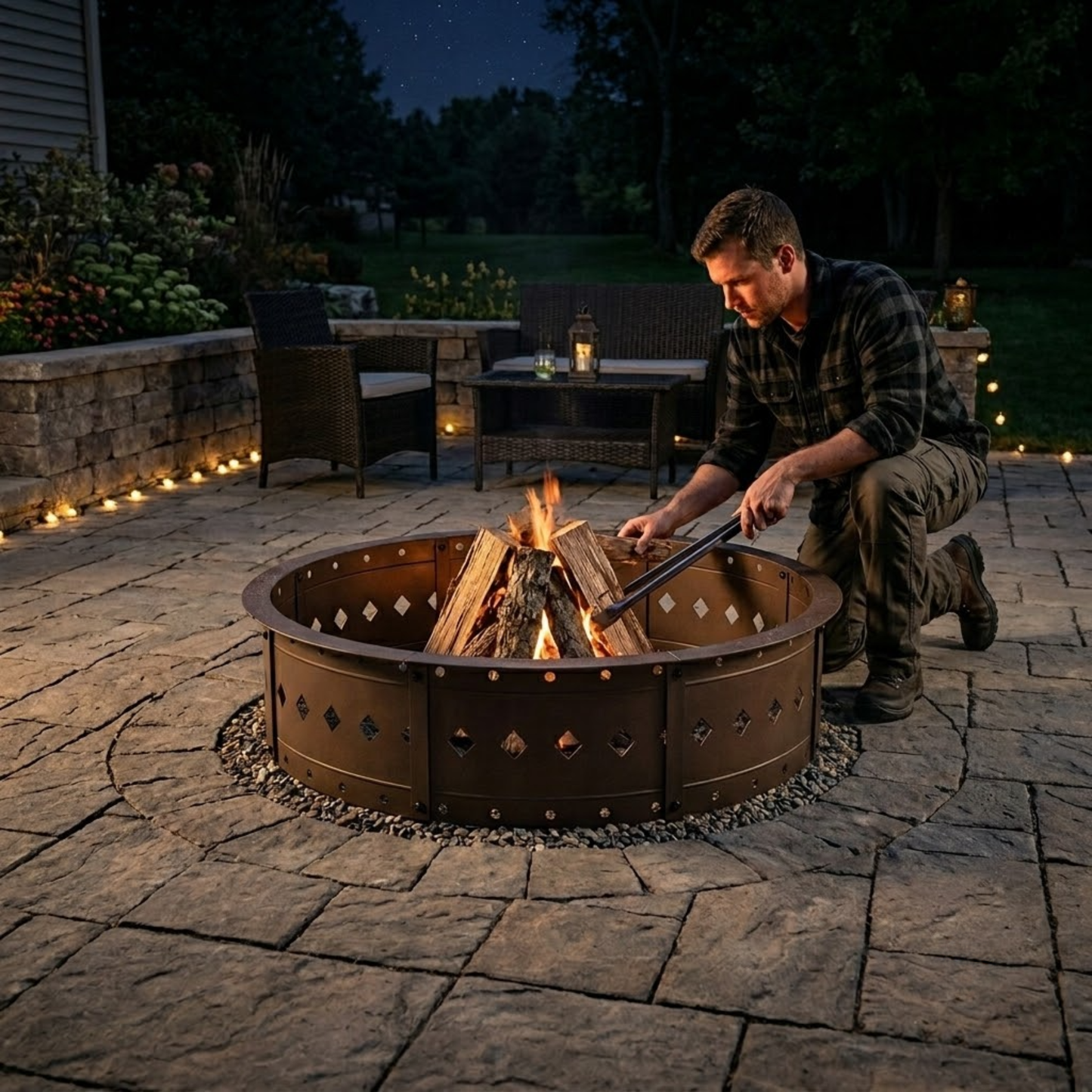 Outdoor Steel Fire Pit Ring for Wood Burning - 36 Inches