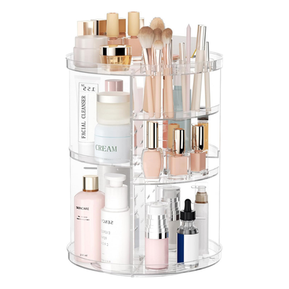 Adjustable Acrylic Makeup Organizer with 360° Rotation and Compartments