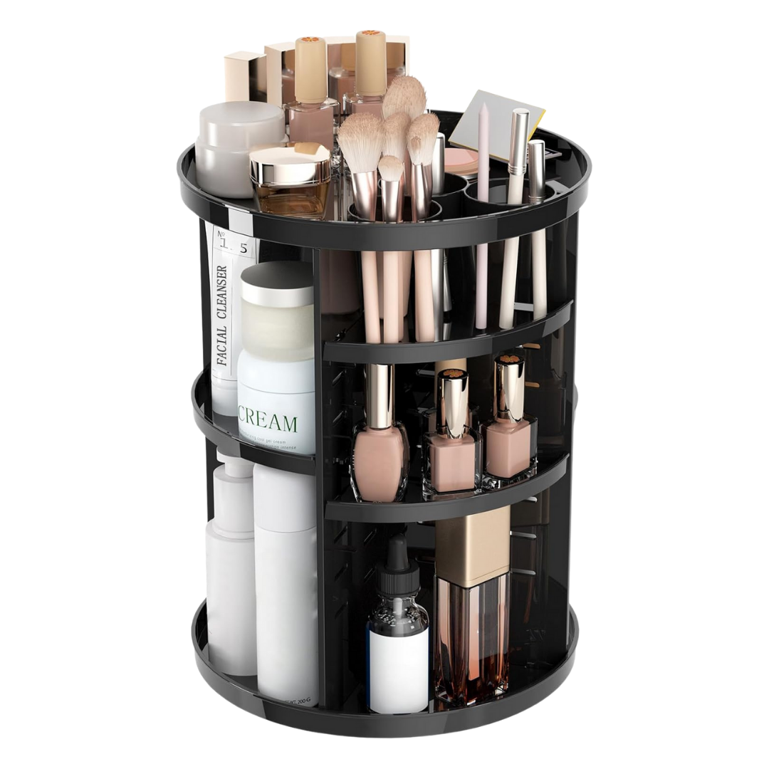 Adjustable Acrylic Makeup Organizer with 360° Rotation and Compartments