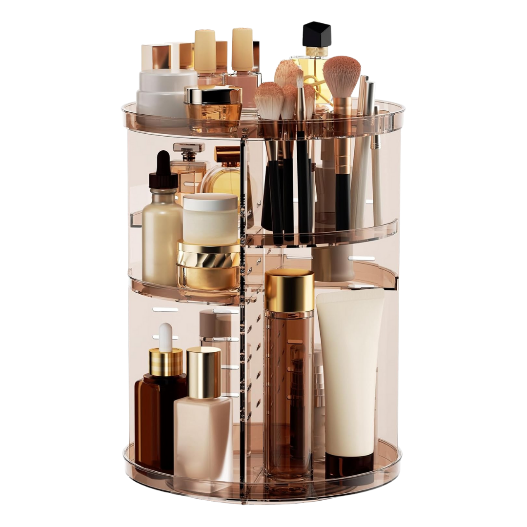 Adjustable Acrylic Makeup Organizer with 360° Rotation and Compartments