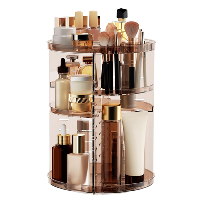 Adjustable Acrylic Makeup Organizer with 360° Rotation and Compartments