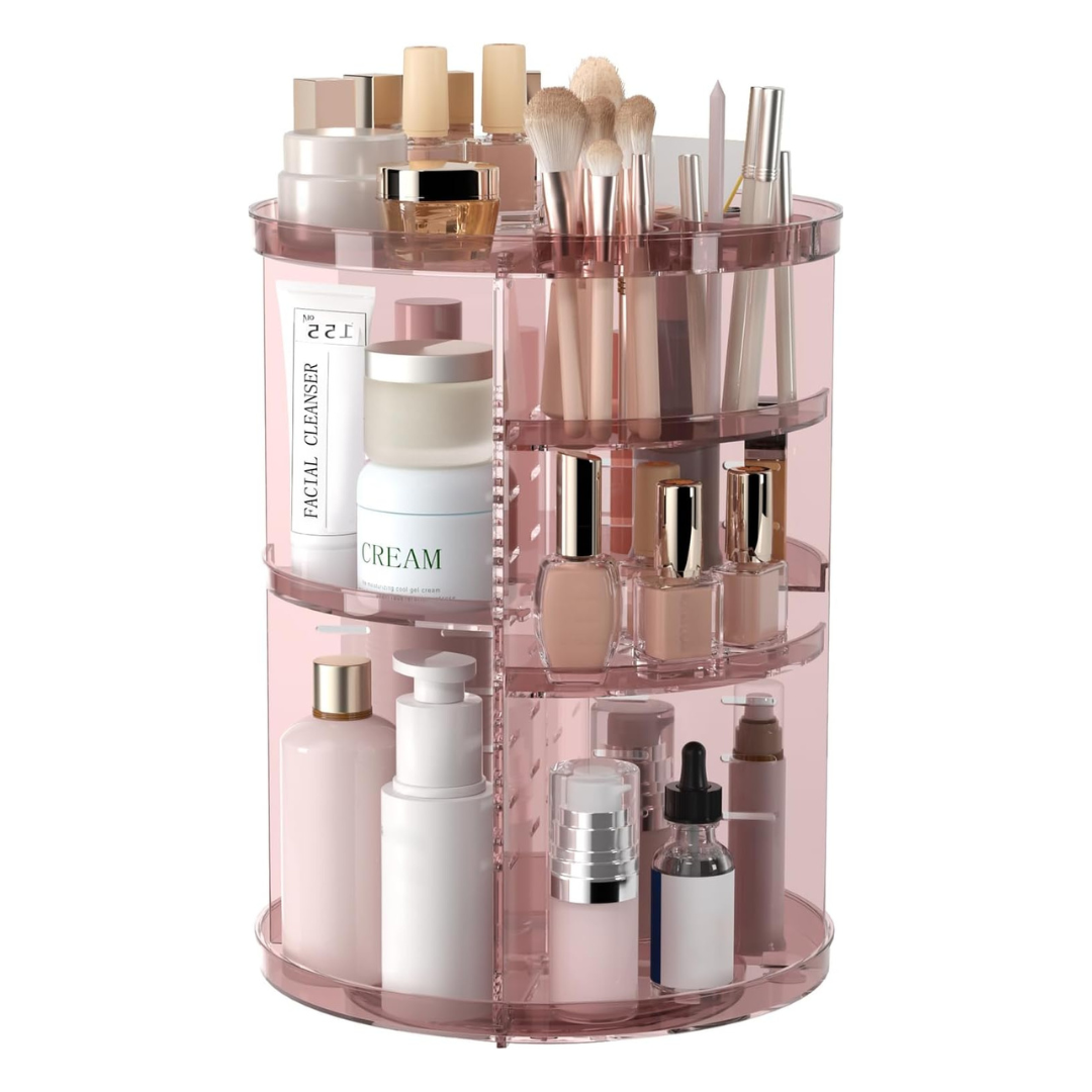 Adjustable Acrylic Makeup Organizer with 360° Rotation and Compartments