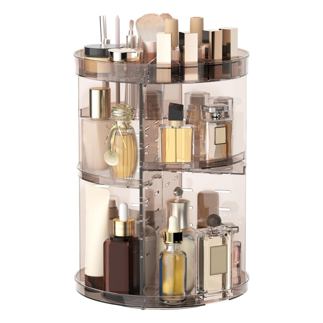 Adjustable Acrylic Makeup Organizer with 360° Rotation and Compartments