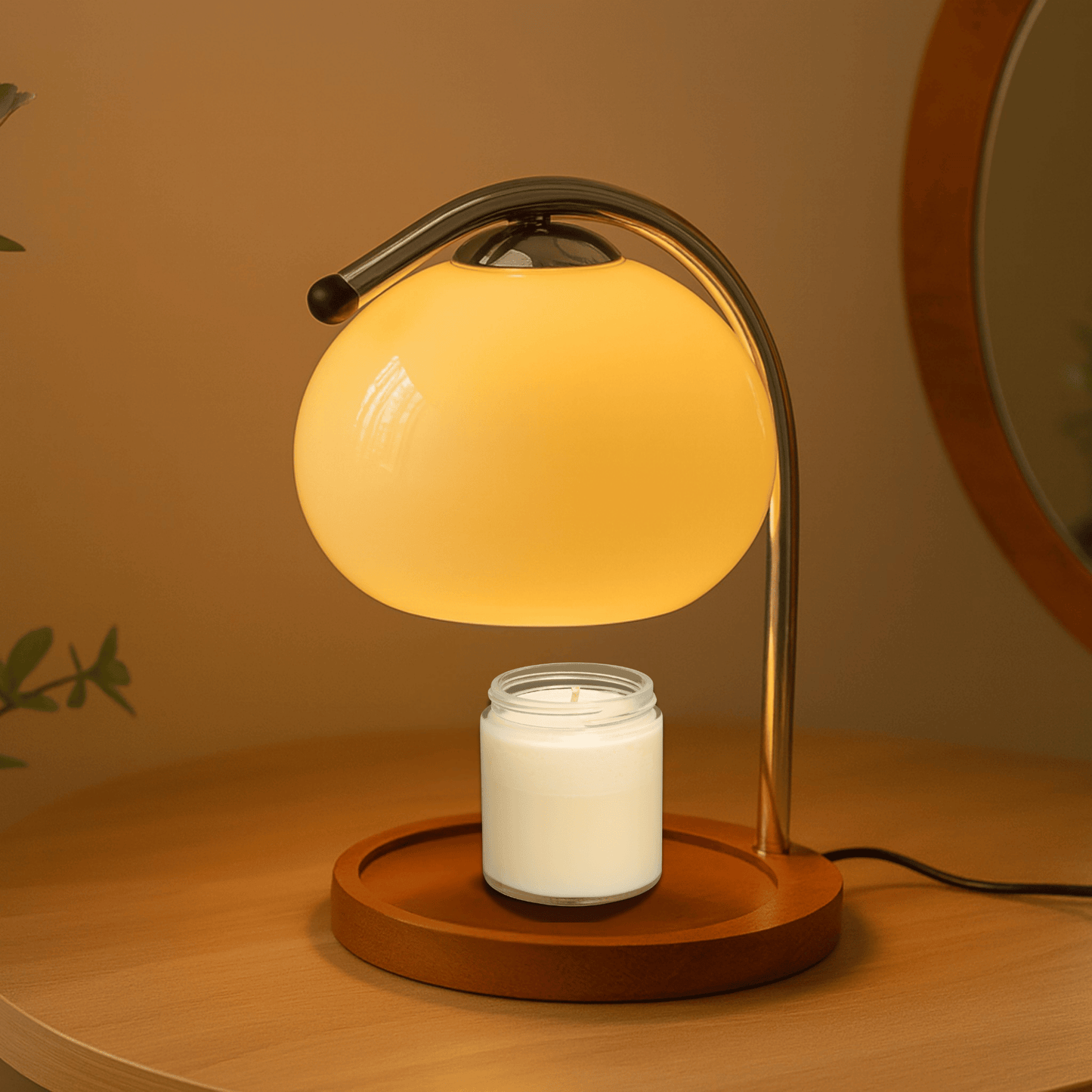 Elegant LED Table Lamp with Stained Glass and Candle Warmer