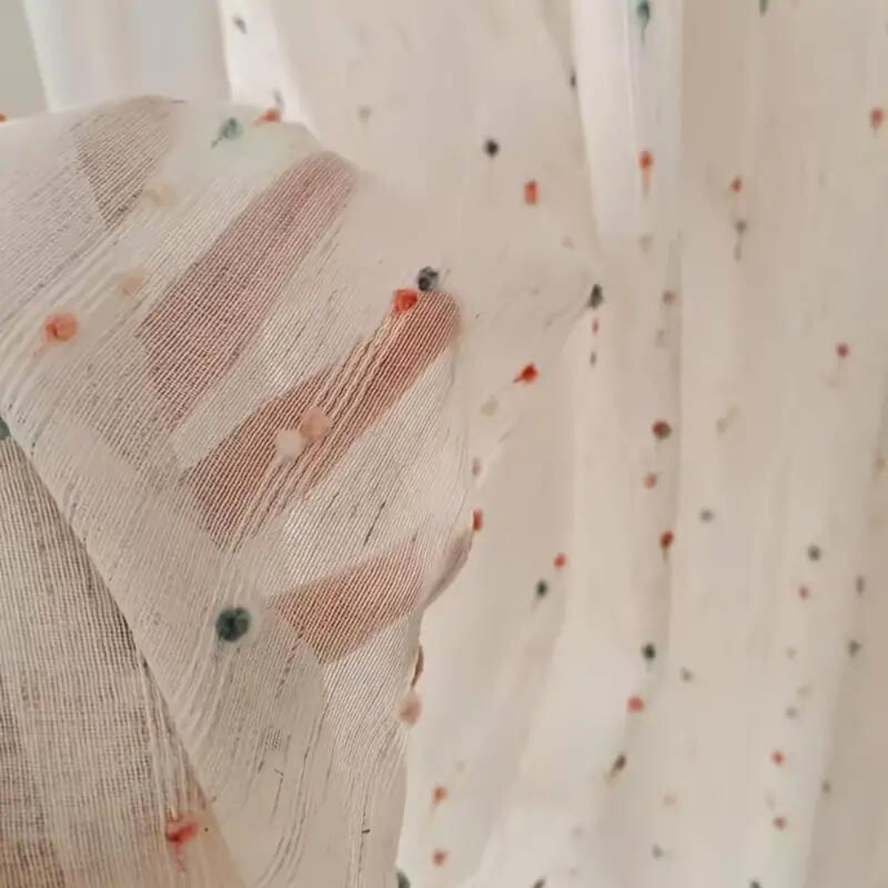 Whimsical Rainbow Embroidered Tulle Window Drapes