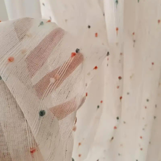 Whimsical Rainbow Embroidered Tulle Window Drapes