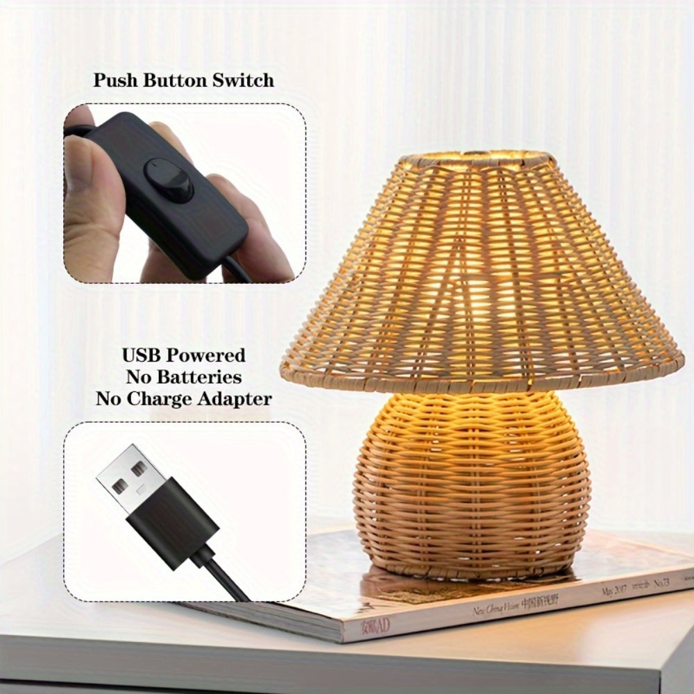 Handcrafted Bamboo Rattan Table Lamp – Elegant Home Lighting