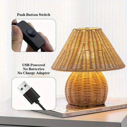 Handcrafted Bamboo Rattan Table Lamp – Elegant Home Lighting