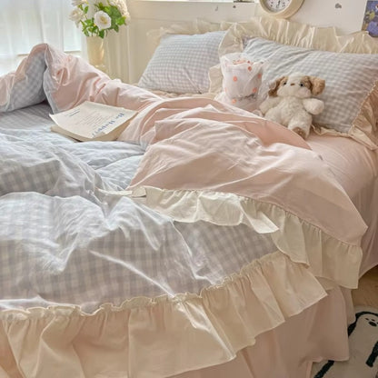 Charming Plaid Bedding Set with Elegant Ruffles