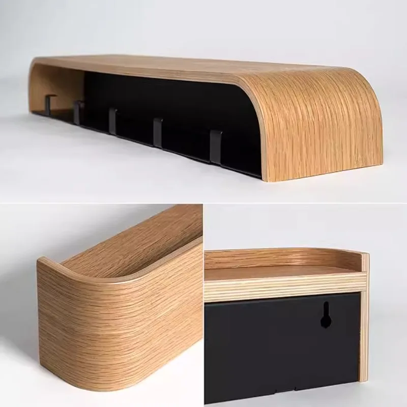 Stylish Oak Wall Organizer with Concealed Hooks