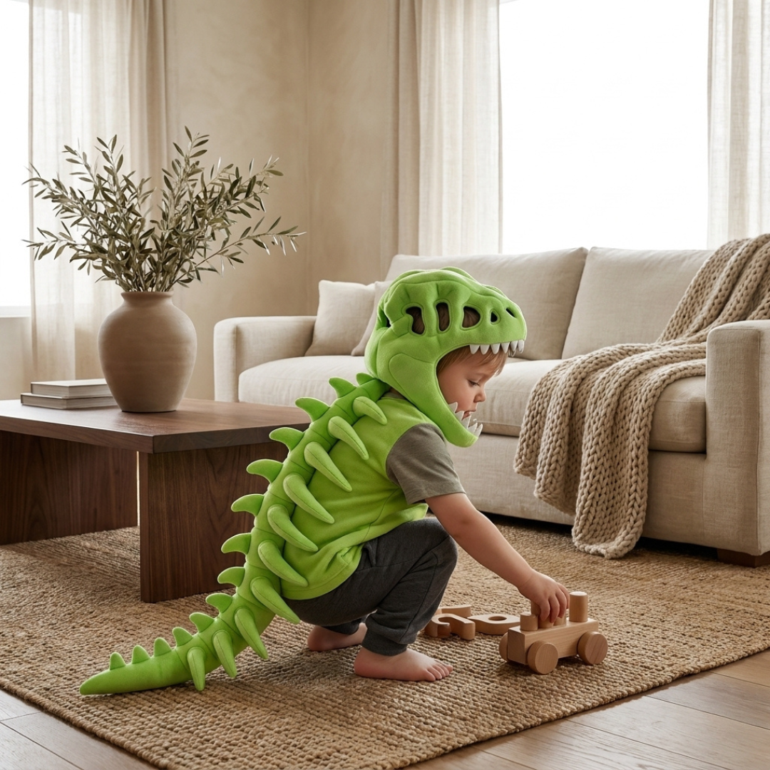 Baby Hoodie in Dinosaur Plush Design