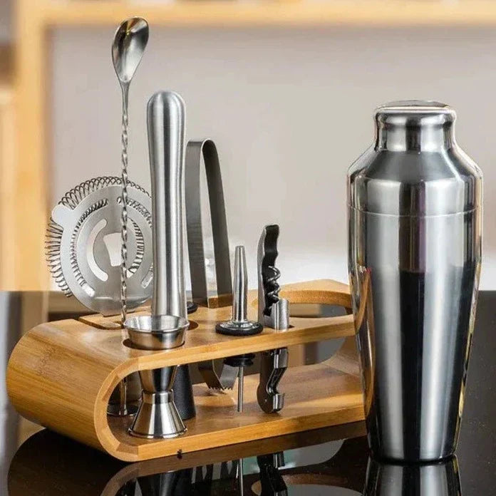 Premium Cocktail Mixing Set with Elegant Bamboo Stand