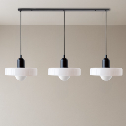 Trio of Colored Glass Pendant Light with Adjustable Height