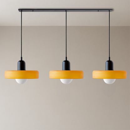 Trio of Colored Glass Pendant Light with Adjustable Height