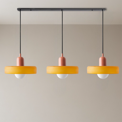 Trio of Colored Glass Pendant Light with Adjustable Height