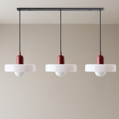 Trio of Colored Glass Pendant Light with Adjustable Height