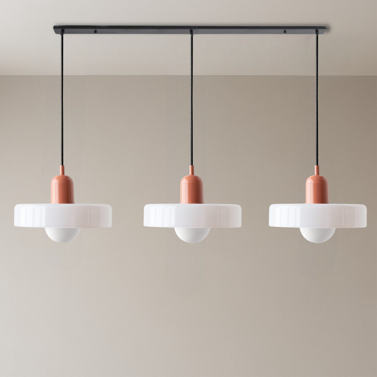 Trio of Colored Glass Pendant Light with Adjustable Height