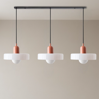Trio of Colored Glass Pendant Light with Adjustable Height
