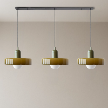Trio of Colored Glass Pendant Light with Adjustable Height