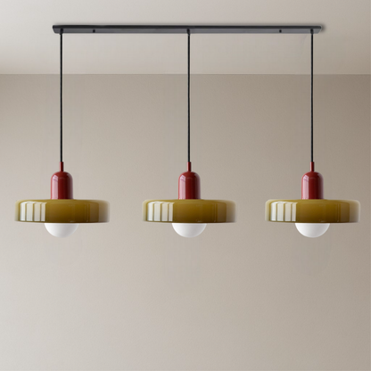 Trio of Colored Glass Pendant Light with Adjustable Height