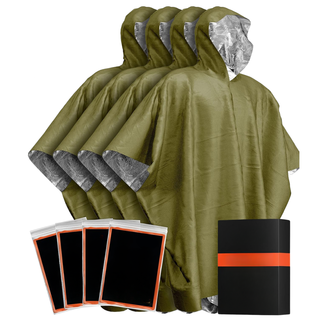 Reflective Mylar-Lined Rain Ponchos – Set of 4 for Year-Round Use