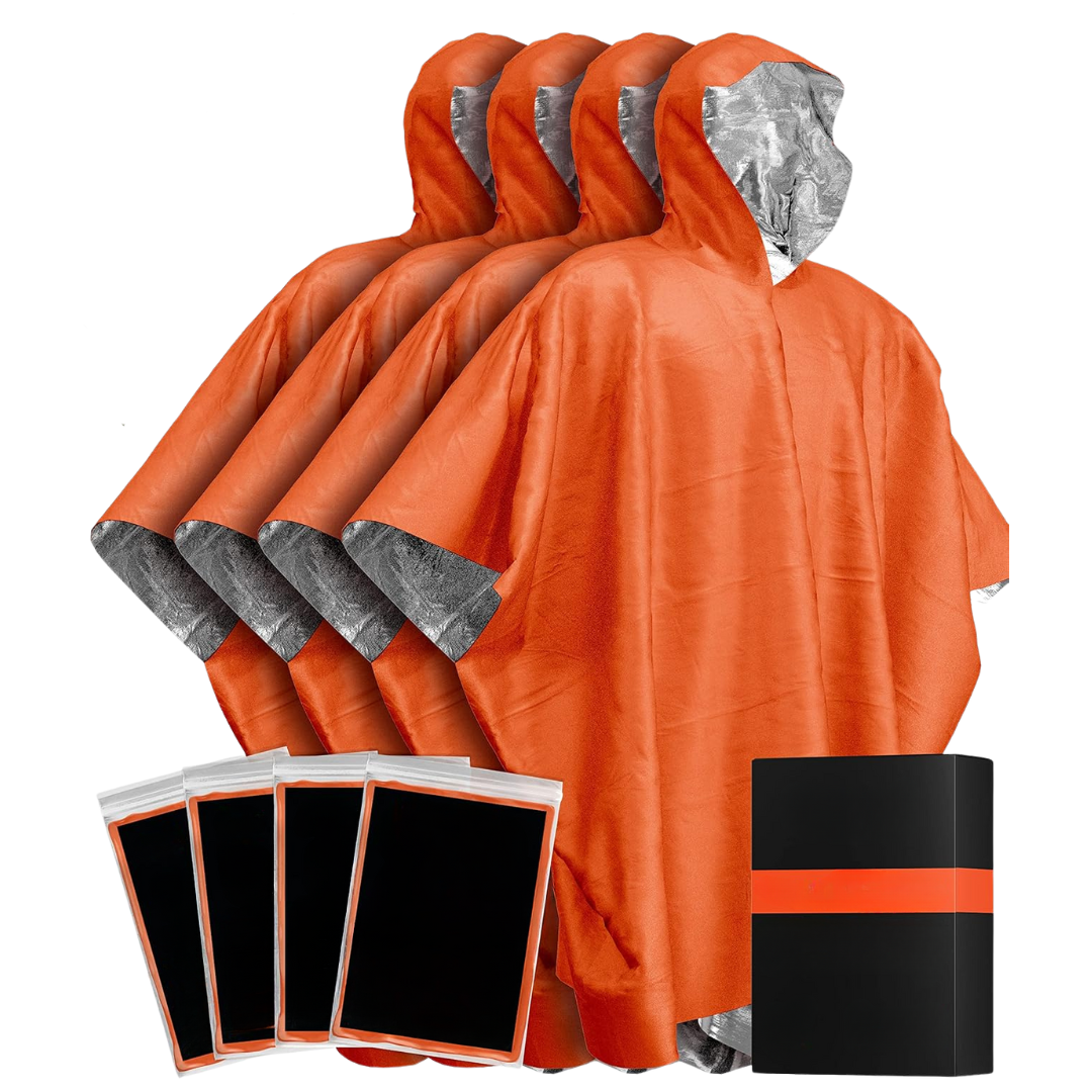 Reflective Mylar-Lined Rain Ponchos – Set of 4 for Year-Round Use