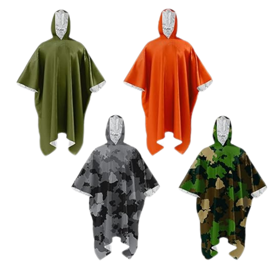 Reflective Mylar-Lined Rain Ponchos – Set of 4 for Year-Round Use