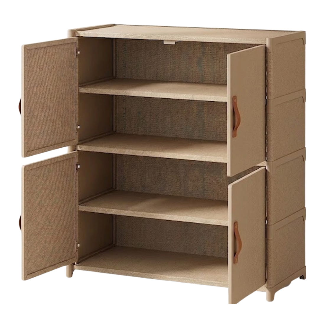 Shoe Organizer with Front Cover - 4-Tier Metal and Fabric Rack