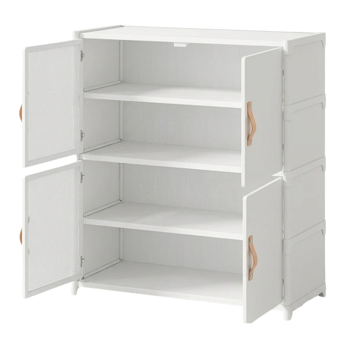Shoe Organizer with Front Cover - 4-Tier Metal and Fabric Rack