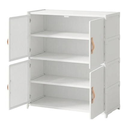 Shoe Organizer with Front Cover - 4-Tier Metal and Fabric Rack