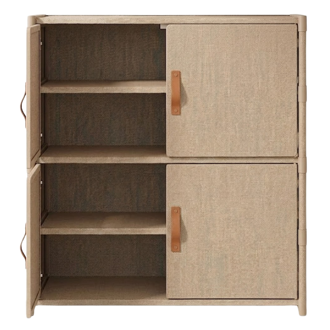 Shoe Organizer with Front Cover - 4-Tier Metal and Fabric Rack