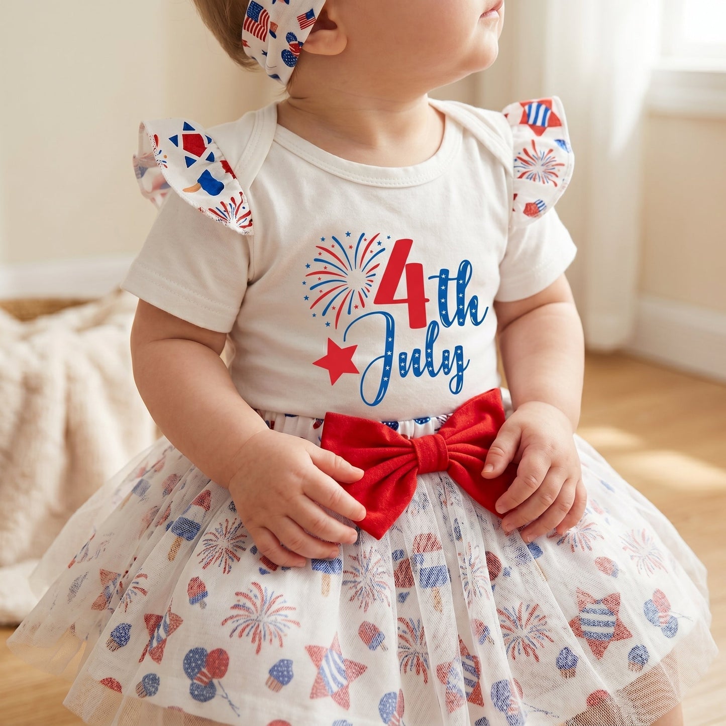 Fourth of July Infant Outfit Set with Petal Design