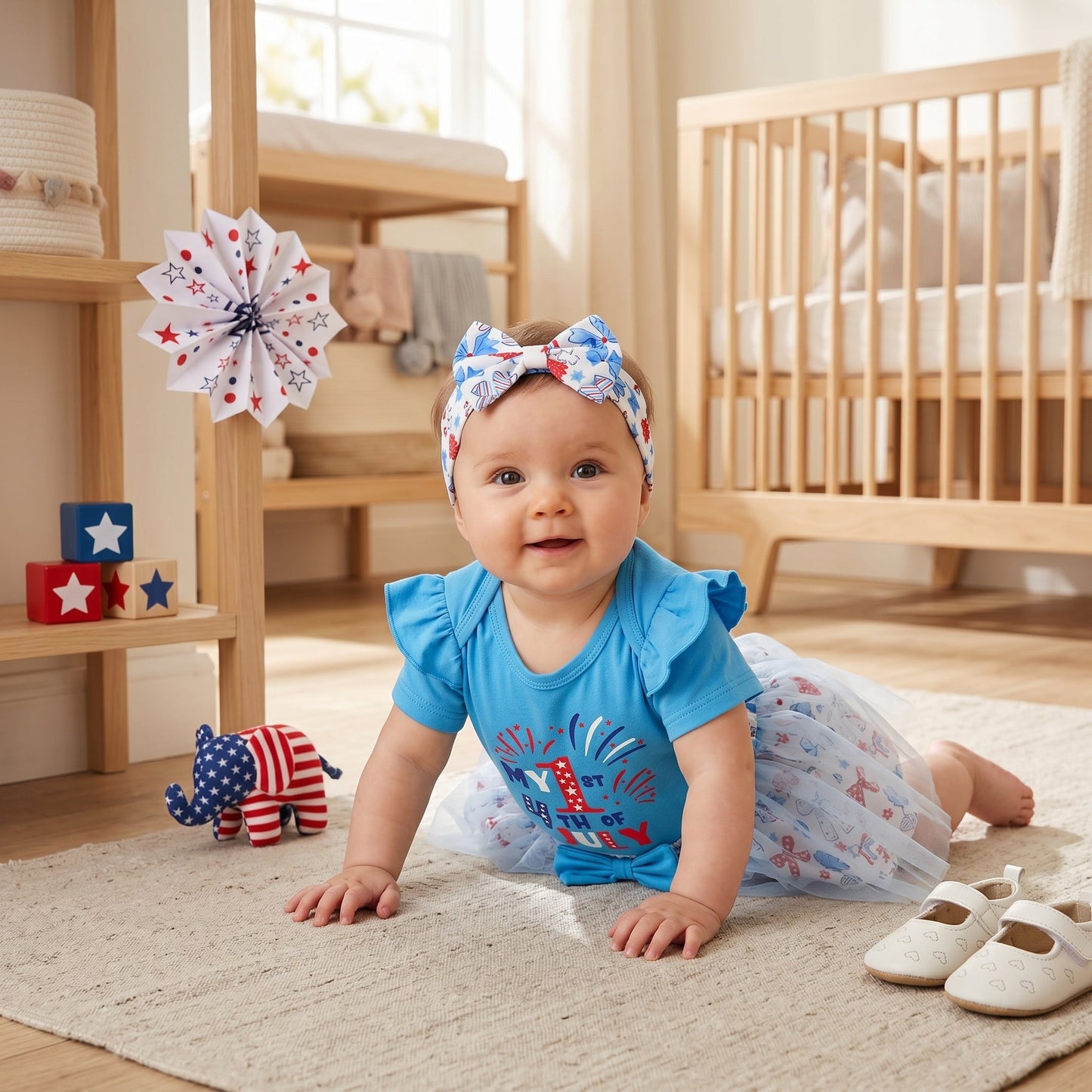 Fourth of July Infant Outfit Set with Petal Design