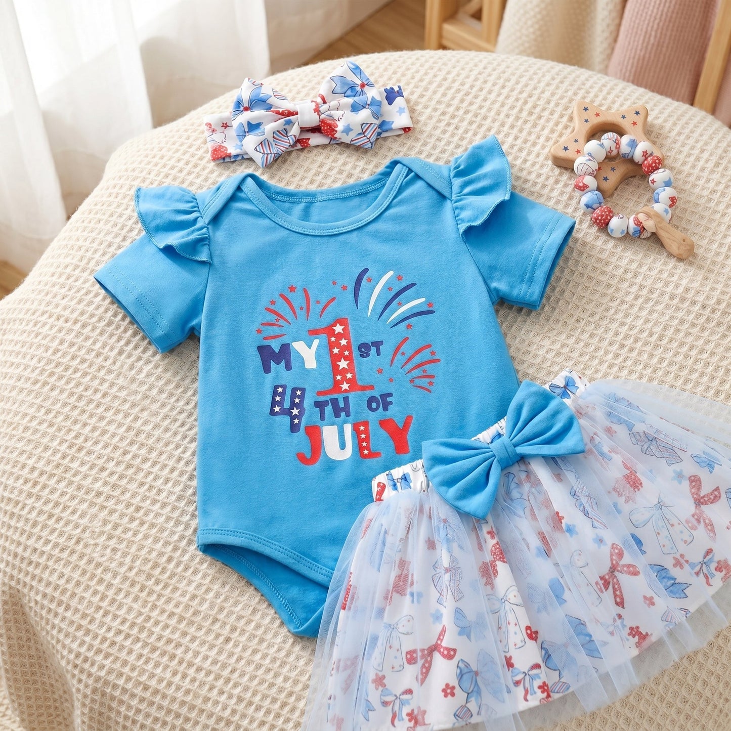 Fourth of July Infant Outfit Set with Petal Design