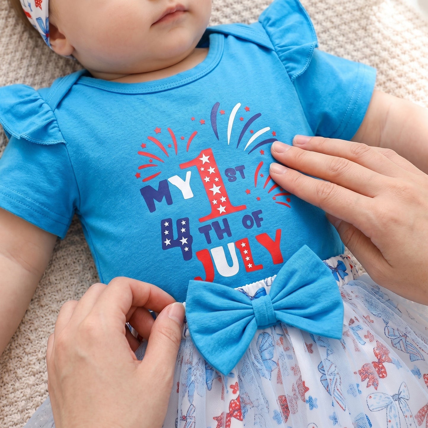 Fourth of July Infant Outfit Set with Petal Design