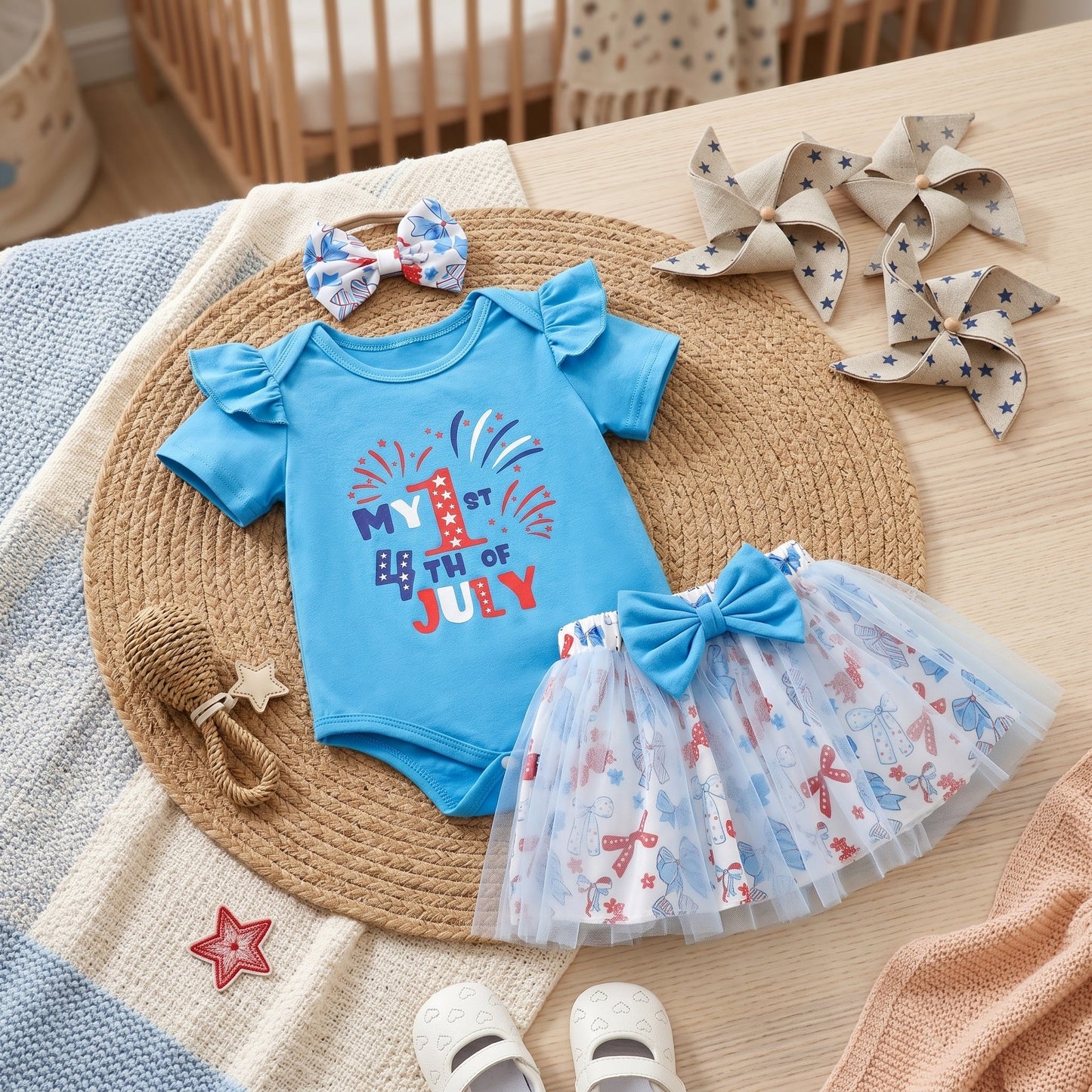 Fourth of July Infant Outfit Set with Petal Design