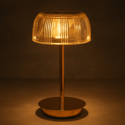 Rechargeable LED Table Lamp with Elegant Ribbed Shade