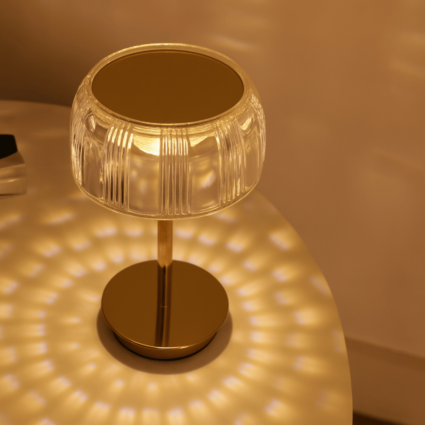 Rechargeable LED Table Lamp with Elegant Ribbed Shade