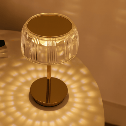Rechargeable LED Table Lamp with Elegant Ribbed Shade