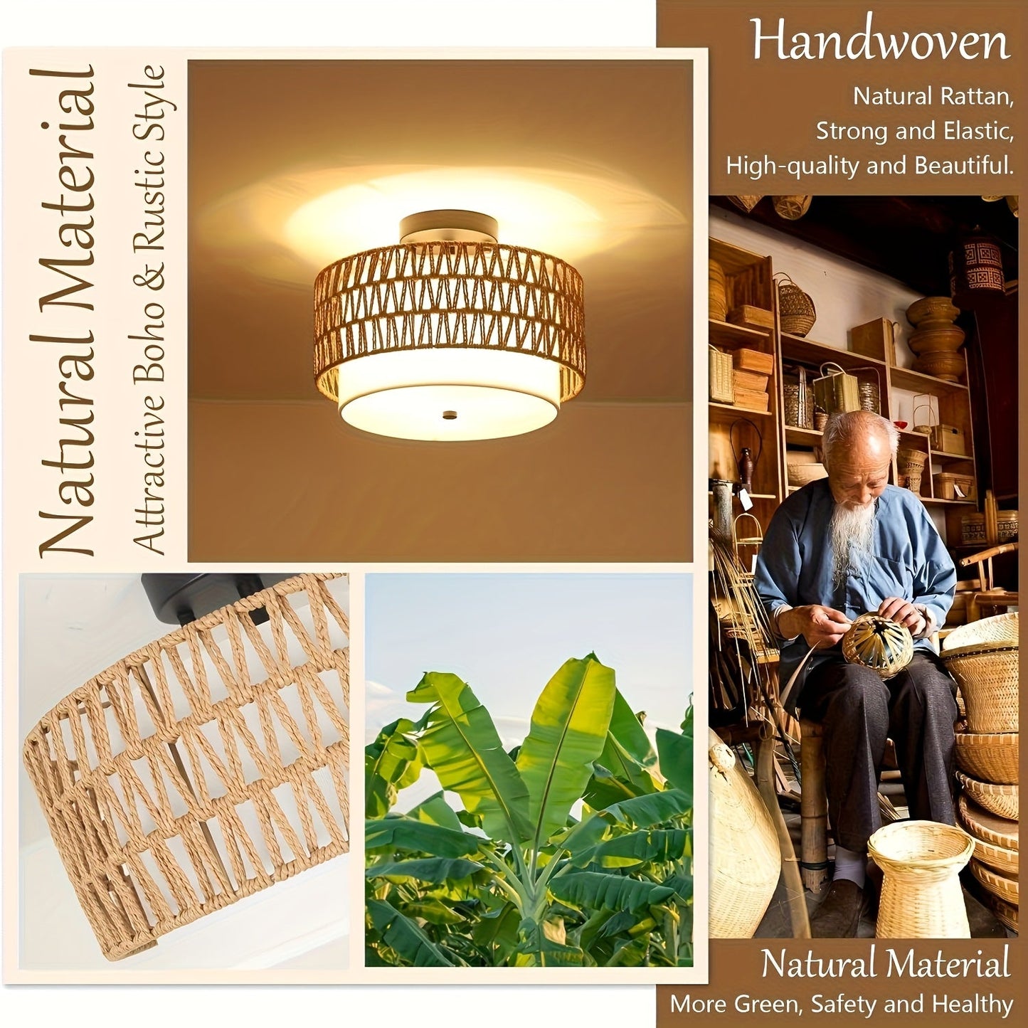 Coastal Charm Ceiling Light | Linen Shade Semi-Flush Mount
